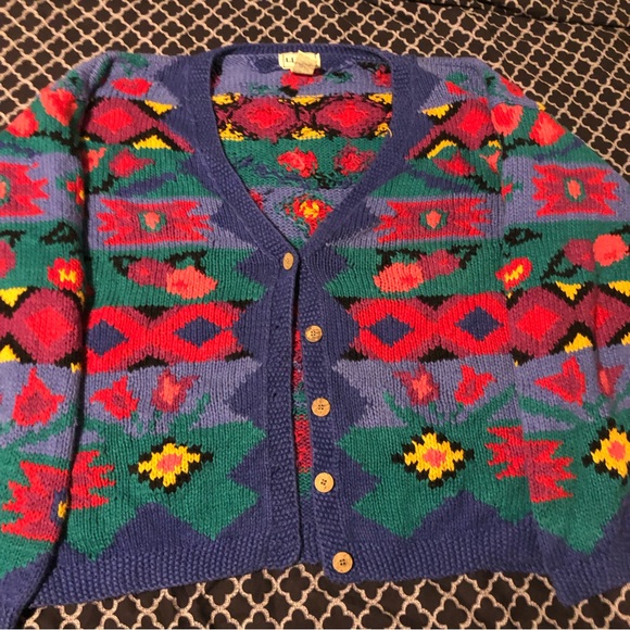 L.L. Bean Sweaters - VTG L.L. Bean Woman’s Cardigan Colorful Sweater Geometric Blue Purple Sz Medium